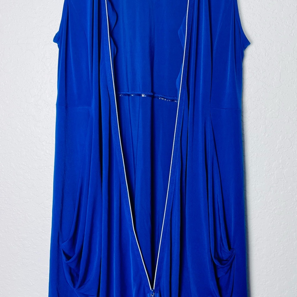 Samuel Dong Plisse Sculpture Dress Sleeveless Asymmetric Zip Front Royal Blue XL - Picture 2 of 8